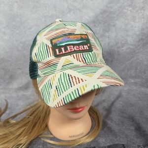 LL Bean Hat Snapback Baseball Cap Adult White Green Tribal Hiking Outdoor Mens